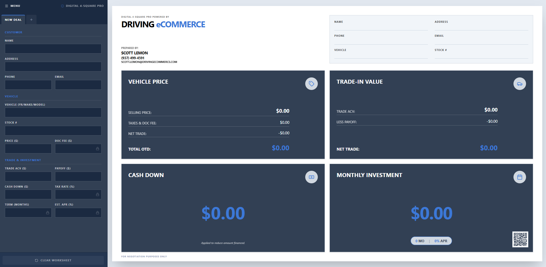 Digital 4-Square Dashboard